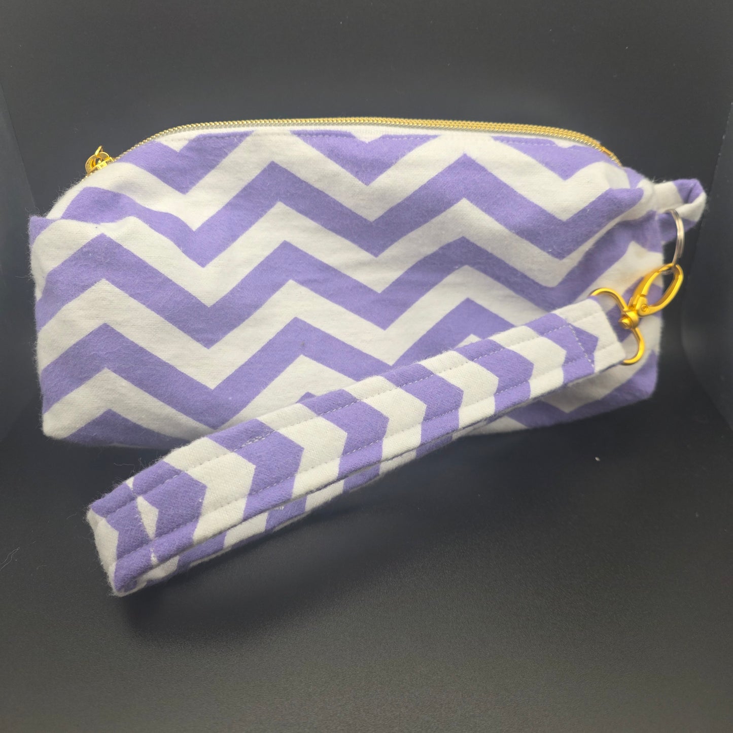 Purple & White Chevron Pencil Pouch w/Matching Wristlet
