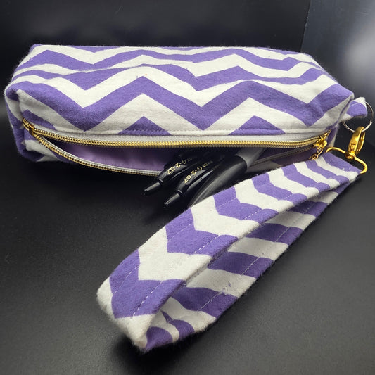 Purple & White Chevron Pencil Pouch w/Matching Wristlet