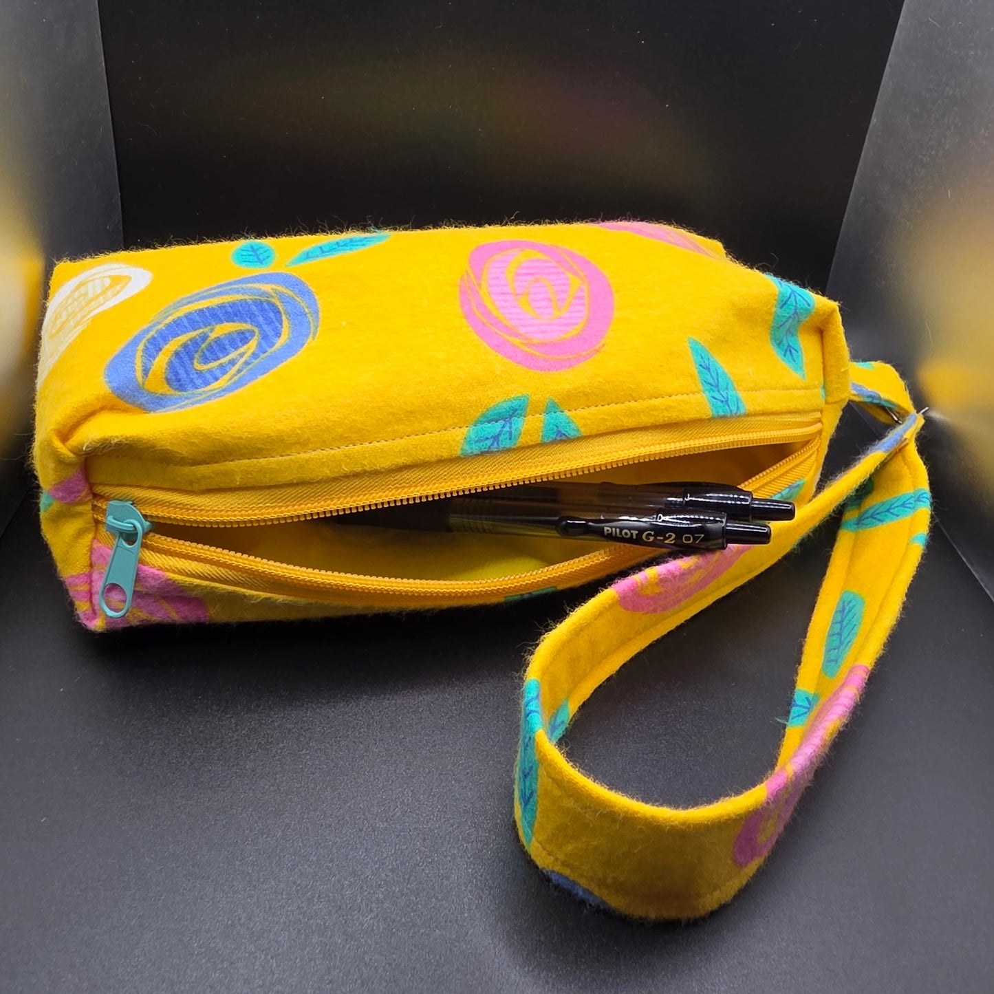 Yellow Rose Pencil Pouch w/Matching Wristlet
