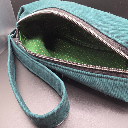 Dark Green Pencil Pouch w/Matching Wristlet